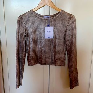 Trafaluc Zara Top Gold Fishtail Knit S NWT